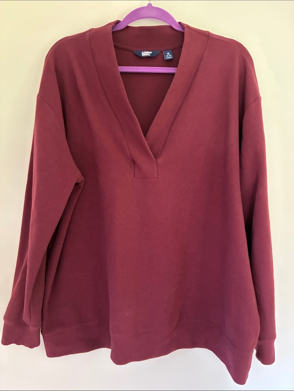 Lands' End Women's Burgundy V-Neck Knit Pullover Size 1X